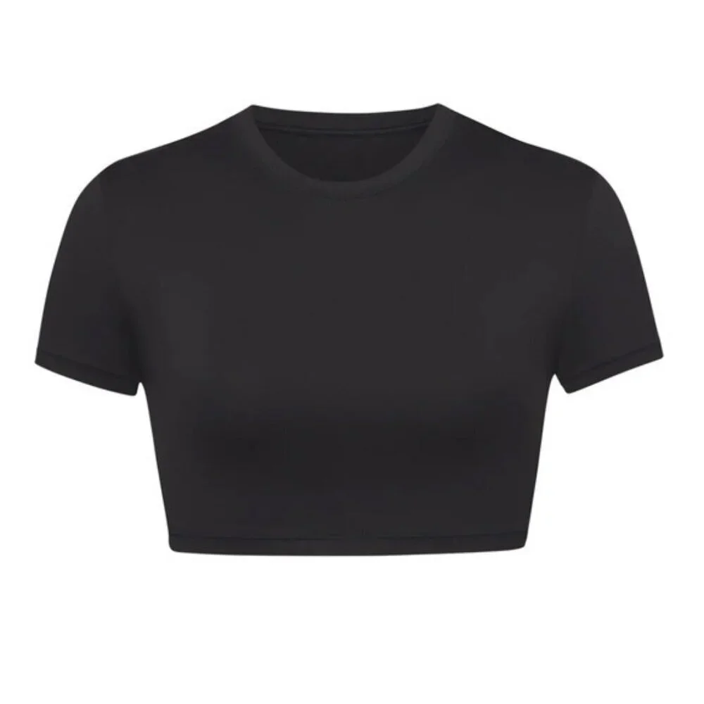 NWT Skims 2X Swim T-Shirt Black Onyx Short Sleeve Crop Top